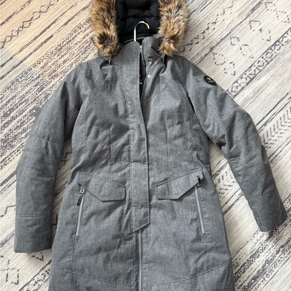 Obermeyer Women's Charcoal Ski Jacket with Faux Fur Hood
